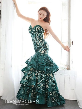 キャバドレス JEANMACLEAN[ジャンマクレーン]jm-ld-11019 ベアトップ スパンコール マーメイド ロングドレス(グリーンシャンパン)(9号サイズ)
