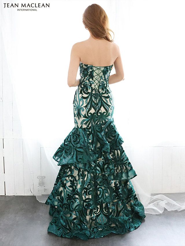 キャバドレス JEANMACLEAN[ジャンマクレーン]jm-ld-11019 ベアトップ スパンコール マーメイド ロングドレス(グリーンシャンパン)(9号サイズ)