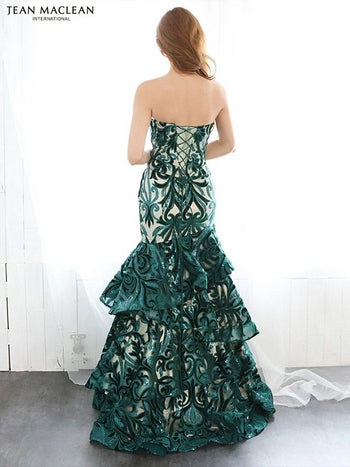 キャバドレス JEANMACLEAN[ジャンマクレーン]jm-ld-11019 ベアトップ スパンコール マーメイド ロングドレス(グリーンシャンパン)(9号サイズ)