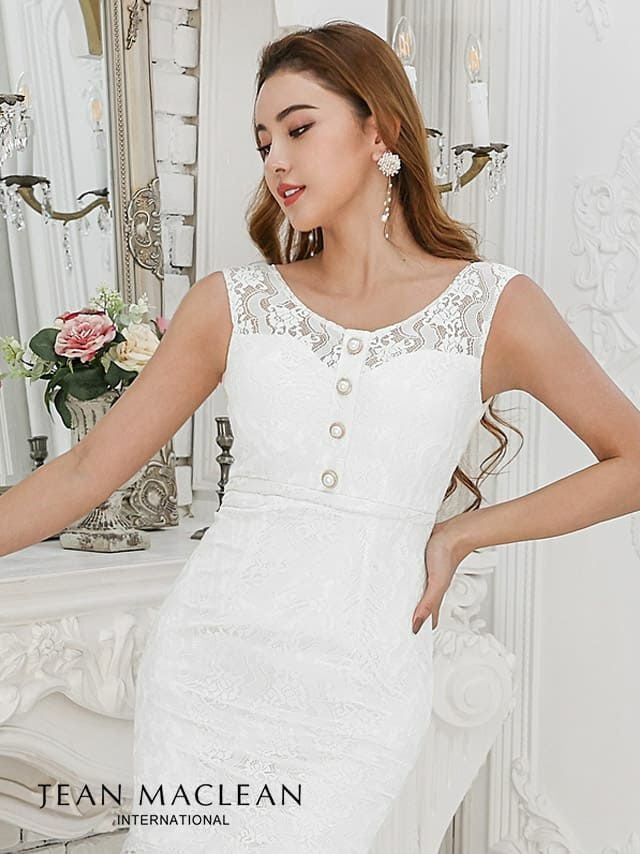 キャバドレス JEANMACLEAN [ジャンマクレーン]25758 総レースマーメイドミディアム丈ドレス(アイボリー)(S/Ｍ)[KAREN着用]