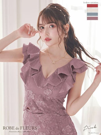 ROBEdeFLEURS ローブドフルール ウエストリボン 刺繍レースｘバストメイク　セットアップ タイト ミニドレス[2677-0]