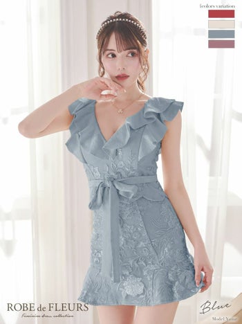 ROBEdeFLEURS ローブドフルール ウエストリボン 刺繍レースｘバストメイク　セットアップ タイト ミニドレス[2677-2]