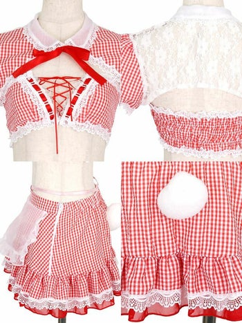 ギンガムチェック セットアップ メイド バニー ハロウィンコスプレ[めぐりっぷ/五十嵐美咲着用]