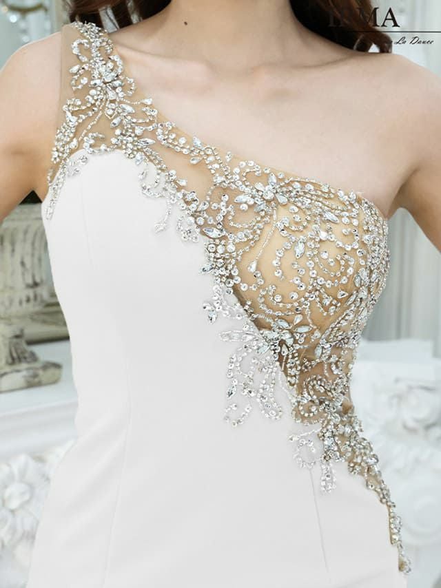 キャバドレス IRMA[イルマ]21201 ワンショルダービジューシアースリットタイトロングドレス(9号サイズ)(アイボリー)