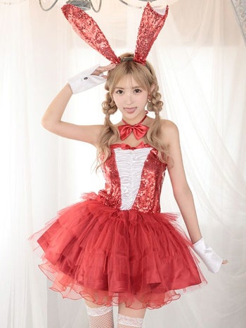 ふわふわ チュール ミニスカート スパンコール リボン バニー ハロウィンコスプレ[聖菜/伊藤桃々]