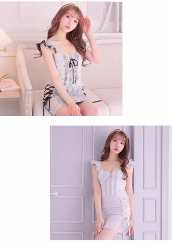 ROBEdeFLEURS ローブドフルール フリル ノースリーブ 刺繍レース チェック柄 セットアップ タイミニドレス[2310-3]