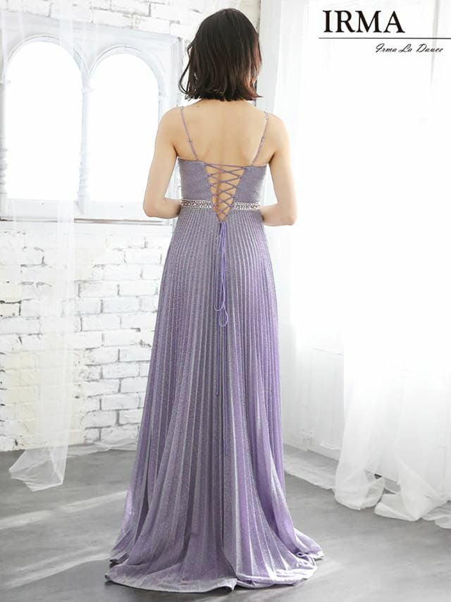 キャバドレス IRMA[イルマ]11917 ビジュー シアー キラキラ キャミソール プリーツ フレアロングドレス(9号サイズ)(ダヴグレー)