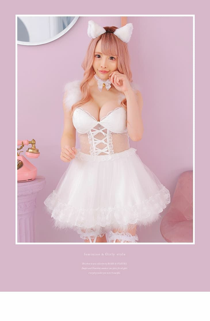ROBEdeFLEURS ローブドフルール シースルーコルセット風セクシーキャットフレアドレス[カチューシャ付き][4021]