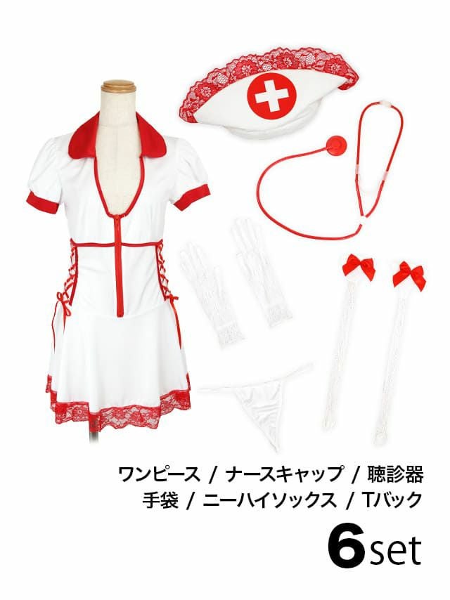 サイドレースアップ レース ミニスカート ナース ハロウィンコスプレ[みゆう][824214]