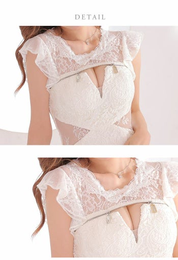 ROBEdeFLEURS ローブドフルール ジップ バストメイクデザイン 総レース セミタイト ミニドレス[2902]