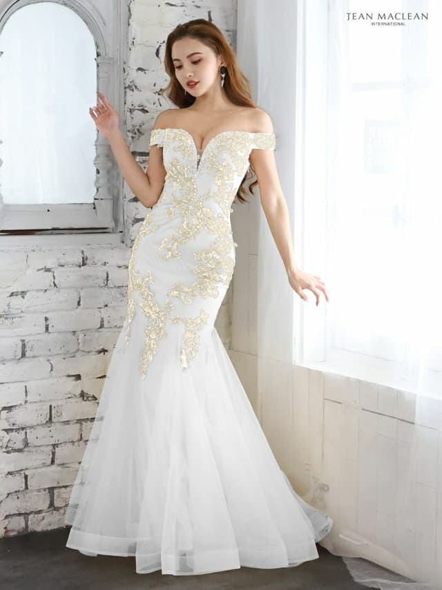 キャバドレス JEANMACLEAN[ジャンマクレーン]オフショルダー ビジュー マーメイド ロングドレス(フューシャ/アイボリーシャンパン)(9号サイズ)[KAREN着用][11054z]