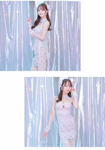 anier.ROBE[アニエルローブ]パステル刺繍レースｘパールチャイナドレス ハロウィンコスプレ[ヘッドアクセ付き][4018-0]