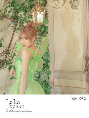 ミニスカート ティンカーベル キャラクター ハロウィンコスプレ3点set [ワンピース+羽根＋マジックステッキ][ライトグリーン][ゆんころ][825608]