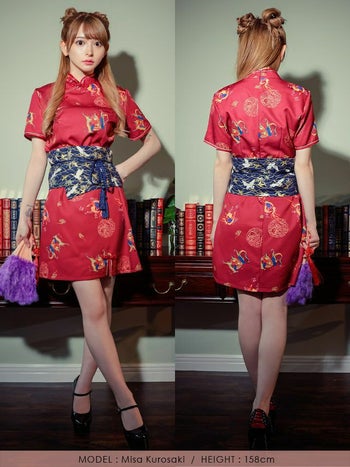 ミニワンピース 総柄 チャイナドレス ハロウィンコスプレ[黒崎みさ][824789-0]
