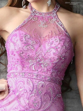 ジャンマクレーン　JEANMACLEAN ホルターネック デザイン ビジュー マーメイド ロングドレス(ロイヤルシャンパン/ラベンダーシャンパン)[KAREN][11018]