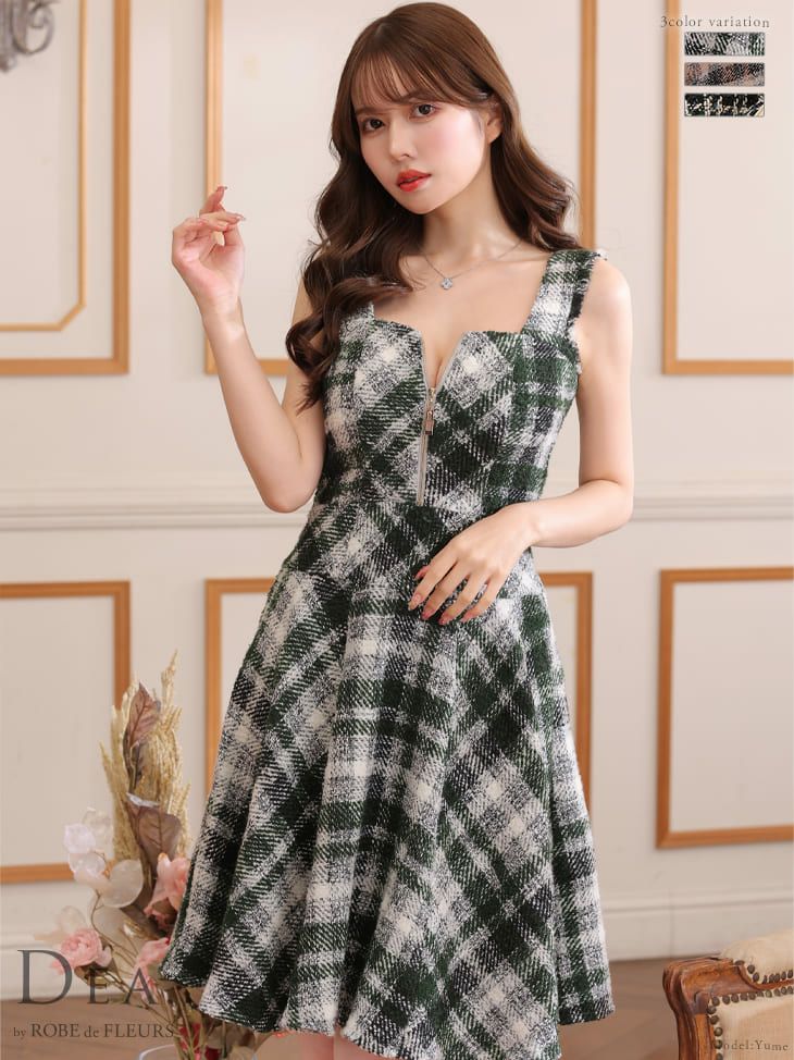 ROBE de FLEURS ツイード ジップ ドレス ローブドフルール ローブド