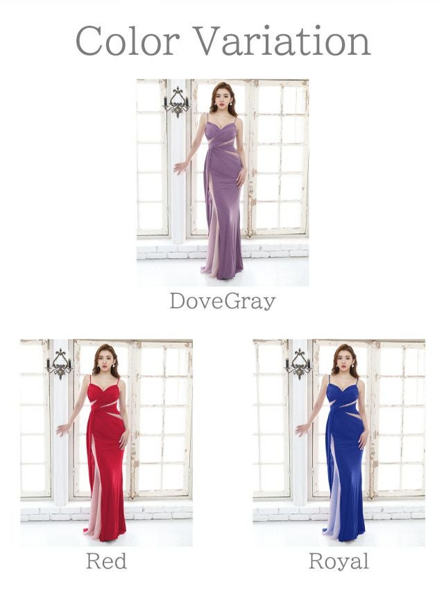 ジャンマクレーン[JEANMACLEAN]シアーカットデザイン ワンカラー キャミソール タイトロングドレス[カレン][25803]