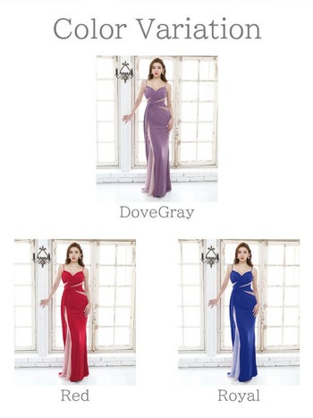 ジャンマクレーン[JEANMACLEAN]シアーカットデザイン ワンカラー キャミソール タイトロングドレス[カレン][25803-1]