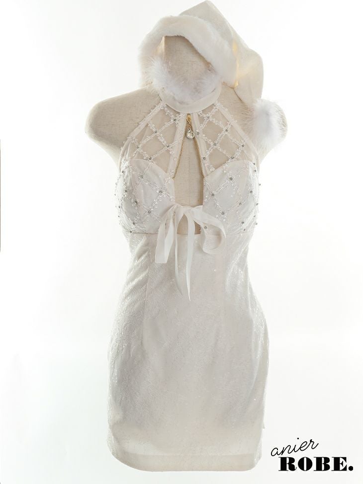 [サンタコスプレ]anier. ROBE[アニエローブ]2way ファー付き シアーホルターネック ミニドレス&サンタコス[4023]