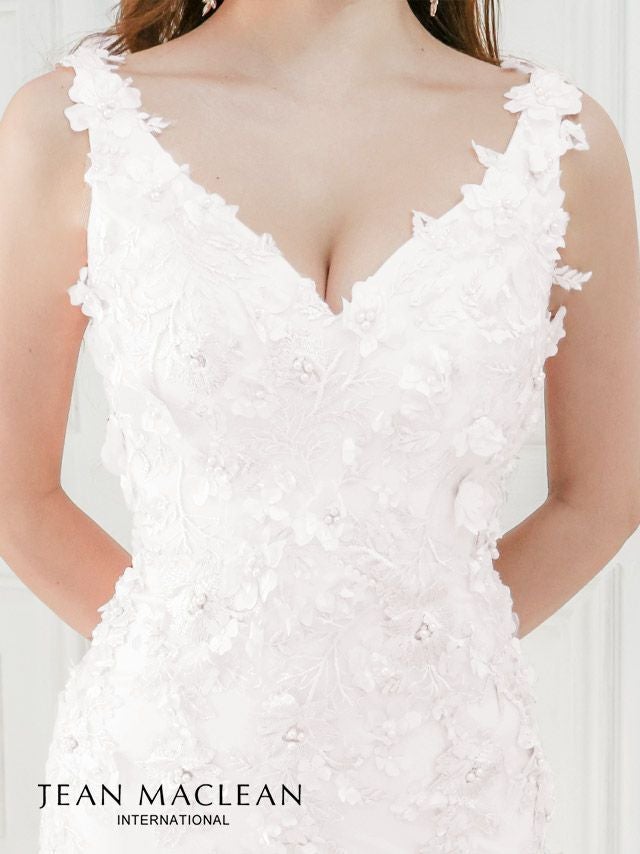 ジャンマクレーン JEANMACLEAN 立体フラワー ノースリーブ マーメイド ロングドレス(ブルー/アイボリー)[KAREN][21263]