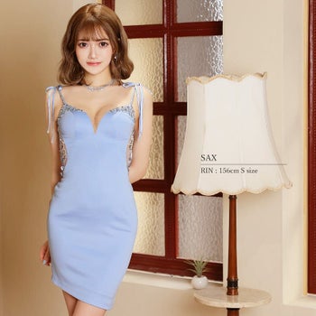 エンジェルアール AngelR バストサイド リボン スパンコール ビジュー ミニドレス(ホワイト/レッド/サックス/パープル)[葉月芽生][22364]