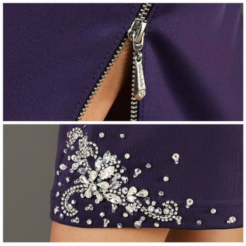 [Veautt][ヴュート]Vカット ジップスリット ワンカラー ひざ丈ドレス[10228]