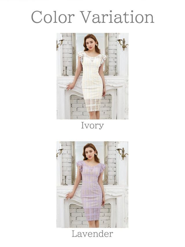 JEANMACLEAN [ジャンマクレーン]チェック柄 　フリルノースリーブ タイト ひざ丈ドレス[35808-0]