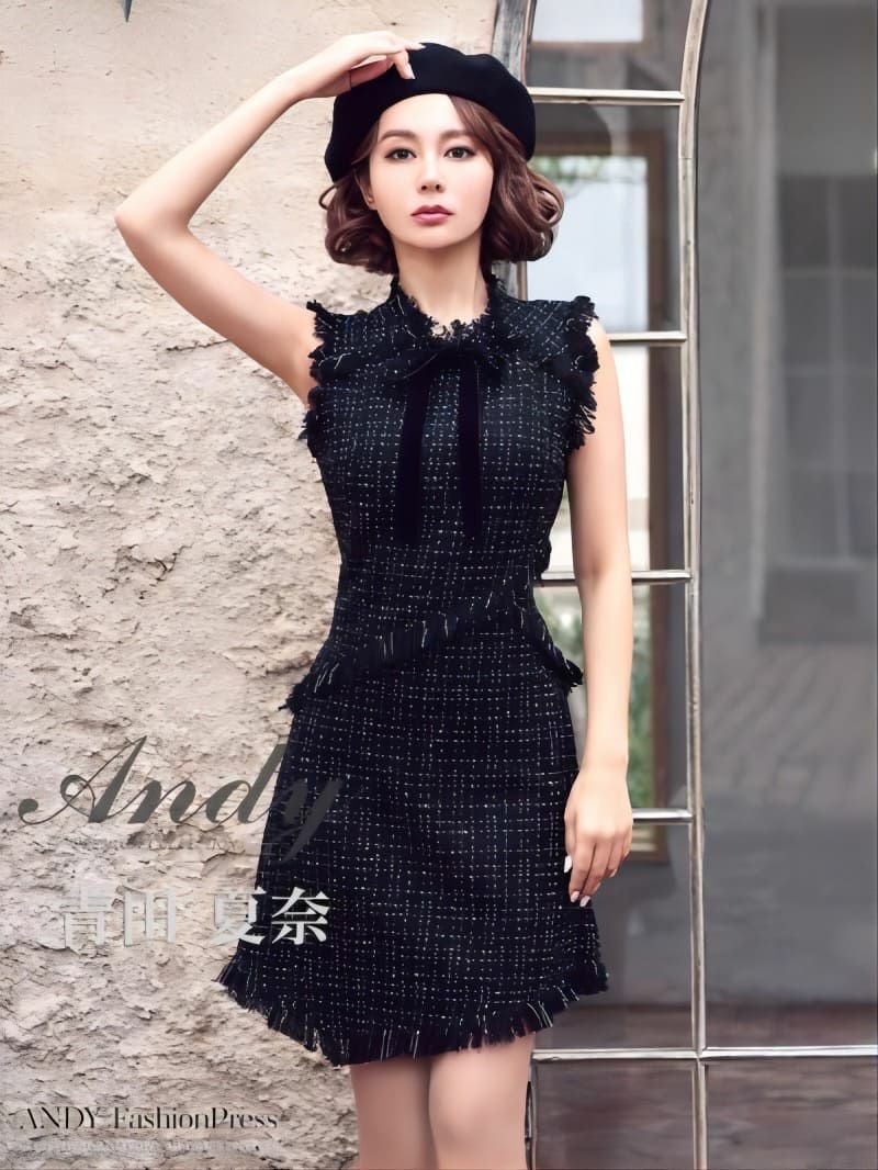 Andy/アンディ】ツイード フリンジセミ ノースリーブ フレアミニドレス