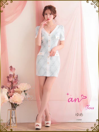 an to you[アントゥーユー]ストレッチツイード ダミーポケット 半袖 ミニドレス[2176]