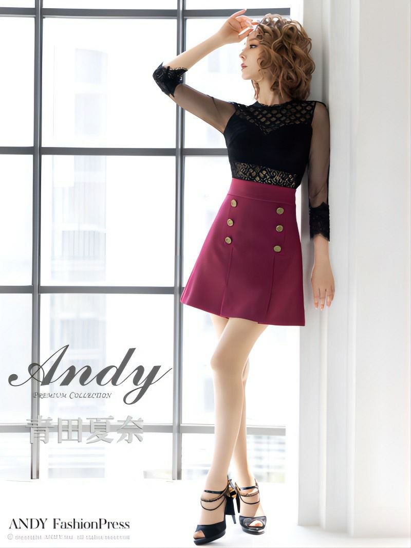 Andy[アンディ]シアーレース バイカラー 七分袖 フレア ミニドレス[2657]