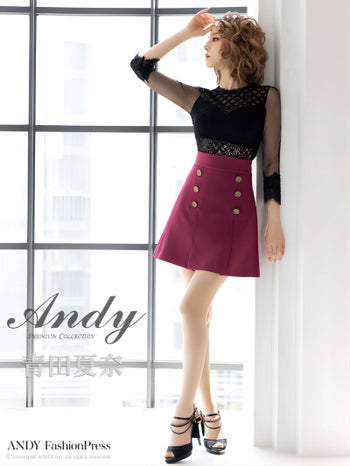 Andy[アンディ]シアーレース バイカラー 七分袖 フレア ミニドレス[2657]