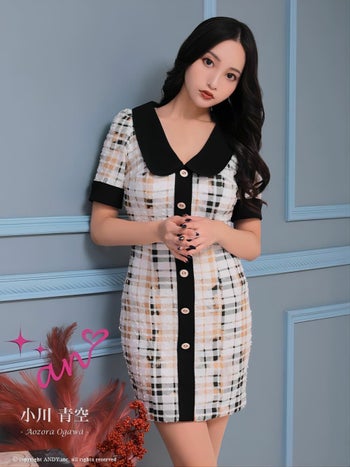 an[アン]ビックカラー チェック柄ツイード 半袖 ミニドレス[3370]
