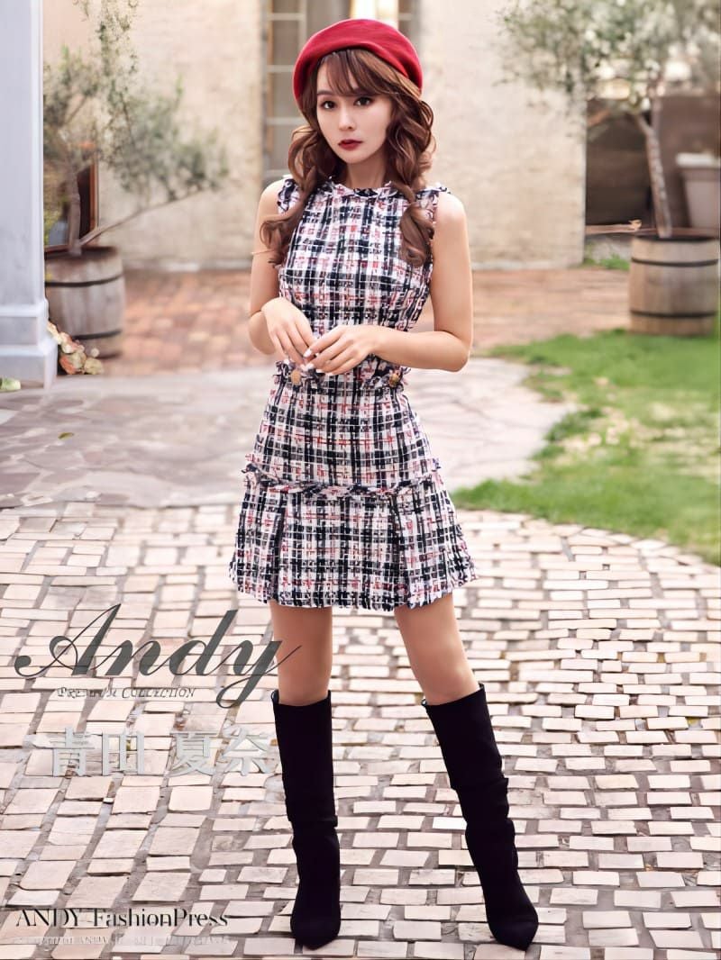 Andy/アンディ】ツイード フリンジセミ ノースリーブ フレアミニドレス