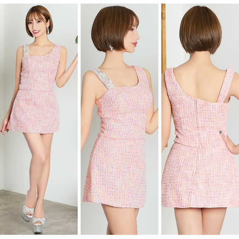 AngelR [エンジェルアール]ショルダービジュー ツイード セットアップ マイクロ ミニドレス[23801-1]