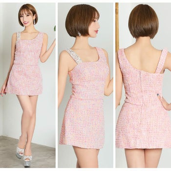 AngelR [エンジェルアール]ショルダービジュー ツイード セットアップ マイクロ ミニドレス[23801-1]