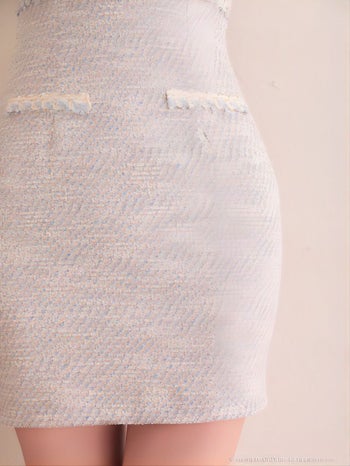 an[アン]アンティークボタン ツイード 半袖 ミニドレス[3367]