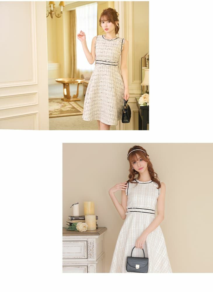 DEA by ROBEdeFLEURS[ディア バイ ローブドフルール]スプリングツイード ノースリーブ フレア 膝丈ドレス[2740]