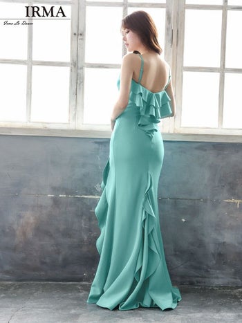 IRMA[イルマ]フリル キャミソール スリット ストレッチ タイト ロングドレス[35820]