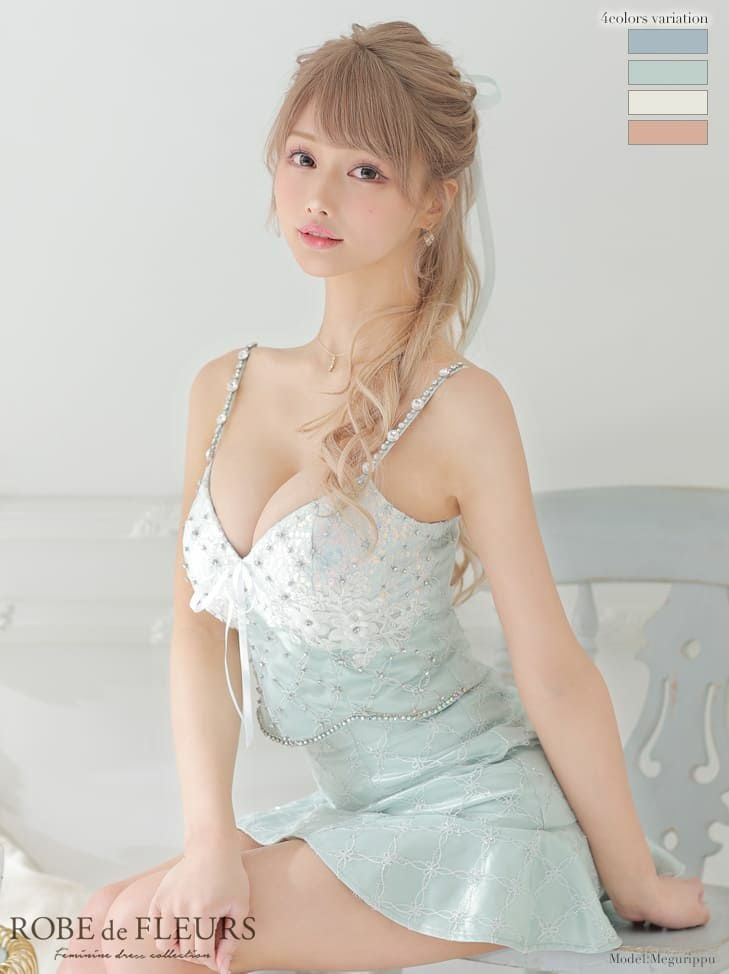 ROBEdeFLEURS [ローブドフルール]立体フラワー 刺繍レース セットアップ キャミソール ミニドレス[2723]