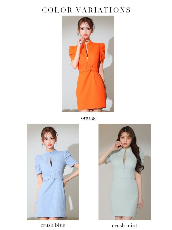 ROBEdeFLEURS Glossy[ローブドフルール グロッシー]バストジッパー ツイード 半袖 タイト ミニドレス[2918]