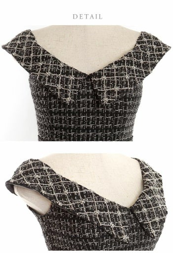 ROBE de FLEURS[ローブドフルール]襟風 オフショルダー ツイード マーメイド 高級ミニドレス[齋藤あみり/キャバドレス着用][2811-0]