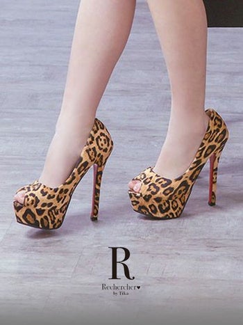 キャバヒール Rechercher[ルシェルシェ] ヒョウ柄 オープントゥ キャバ パンプス[レオパード][22.0ｃｍ～25.0ｃｍ][14cmヒール]