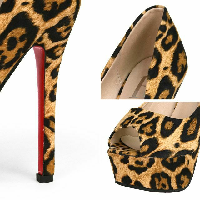 キャバヒール Rechercher[ルシェルシェ] ヒョウ柄 オープントゥ キャバ パンプス[レオパード][22.0ｃｍ～25.0ｃｍ][14cmヒール]