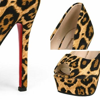 キャバヒール Rechercher[ルシェルシェ] ヒョウ柄 オープントゥ キャバ パンプス[レオパード][22.0ｃｍ～25.0ｃｍ][14cmヒール]