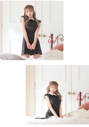 ROBE de FLEURS[ローブドフルール]ビーズレース リボン襟付き フレア 高級ミニドレス[めぐりっぷ/キャバドレス着用][2739]