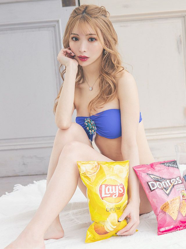 ビジュー モチーフ 付き バンドゥ ビキ[ライトブルー][みゆう/水着着用]