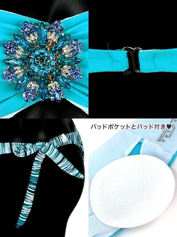 ビジュー モチーフ 付き バンドゥ ビキ[ライトブルー][みゆう/水着着用]