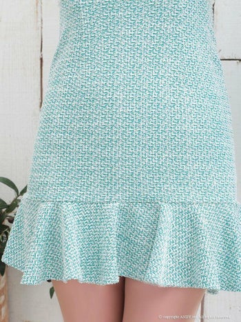 an[アン]バイカラー カラフルツイード 半袖 マーメイド タイト 高級ミニドレス[イエロー][桜咲乃愛/キャバドレス着用][3382]