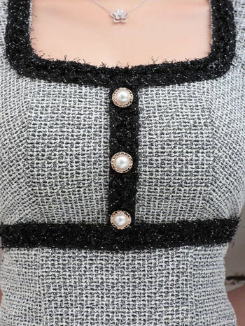 an[アン]バイカラー カラフルツイード 半袖 マーメイド タイト 高級ミニドレス[イエロー][桜咲乃愛/キャバドレス着用][3382]