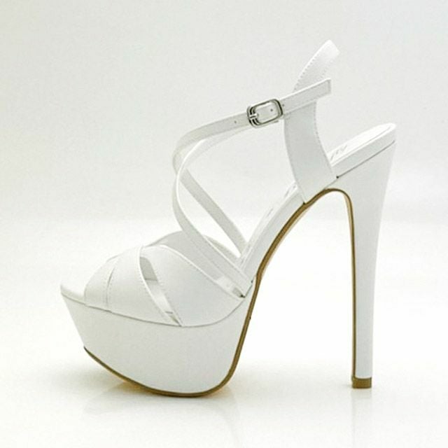 bluebutterfly[ブルーバタフライ]エナメル プラットフォーム アンクル ストラップ サンダル(ホワイト)(22cm/25cmあり)(16cmヒール)[9005wh]